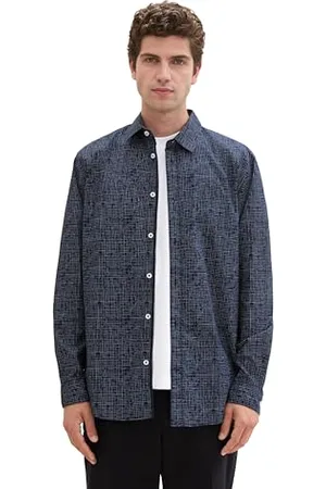 TOM TAILOR Herren 1042647 Regular Fit Hemd mit Print, 36013-Navy Grid Design, L