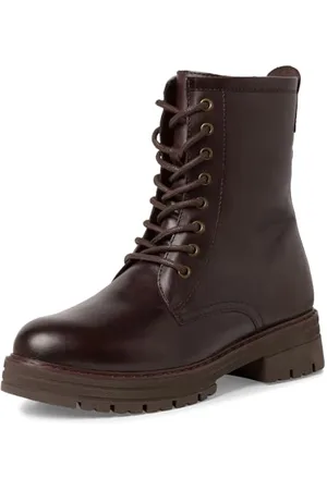 Marco Tozzi Damen Schnürstiefel ohne Absatz aus Leder Winter, Braun , 36 EU