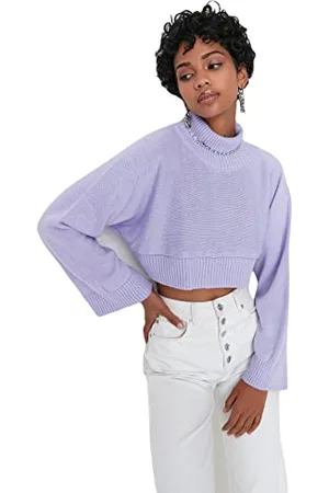 Trendyol Damen Plain High Neck Jumper Sweatshirt, Lila, L EU