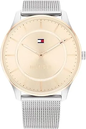Tommy Hilfiger Analog Quarzuhr für Damen mit Silbernes Edelstahl-Mesh-Gliederarmband - 1782530