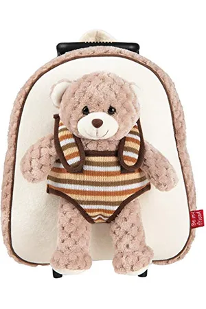 PERLETTI Plüschtier Teddybär Kindergepäck Rucksack für Kinder - Kinderrucksack Abnehmbaren Rädern und Kuscheltier Plüschbär - Kindergarten Rollrucksack Kleinkinder 3 4 5 Jahren - 28x32x11 cm