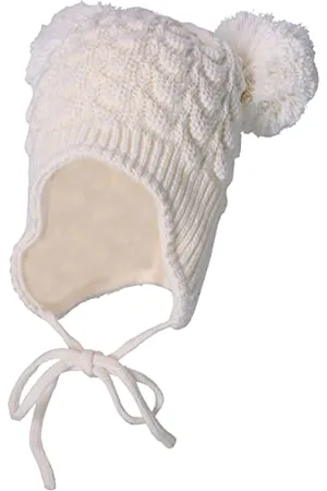 Sterntaler Baby Mädchen Mütze Baby Bommelmütze Struktur Mütze - Mütze Baby, Kappe Kinder - aus Baumwolle mit Bindeband - beige, 47