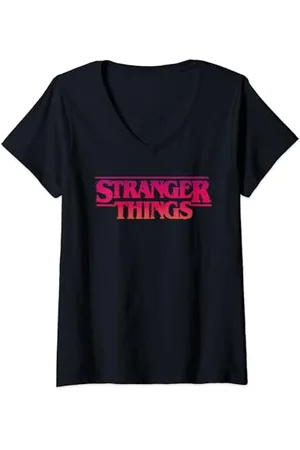Stranger Things Damen Fanbild im Retro-Look von , Logo, Sonnenuntergang T-Shirt mit V-Ausschnitt