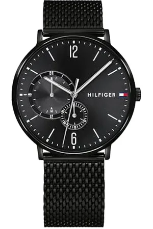 Tommy Hilfiger Herren 40mm Analoge Multifunktions-Quarz-Uhr - Schwarzes Zifferblatt, Edelstahl-Mesh-Armband mit schwarzer IP, 2 Sub-Dials, 3ATM Wasserbeständigkeit - 1791507