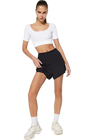 Trendyol Damen Women Normal Waist Wide Leg Regular fit Shorts Pants, Black, Medium