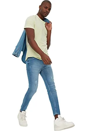 Trendyol Hellblaue Herren Skinny Cropped Jeans, klar blau, 30