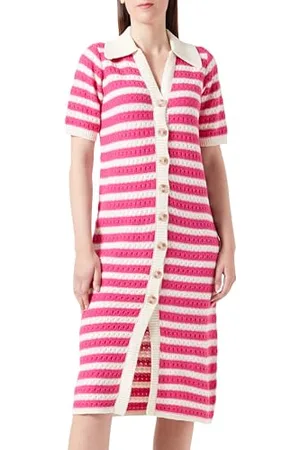 Y.A.S Y.A.S Damen CROC SS MIDI Knit Dress NOOS Kleid, Birch/Stripes: , Medium