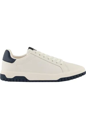 Armani Exchange Herren Duck, Leather, Back Logo Sneaker, Off White+Navy, 44 EU