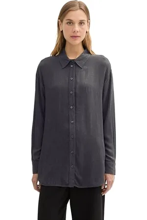 TOM TAILOR Damen 1043165 Oversized Bluse mit Knopfleiste, 10522-Shale Grey Melange, Large