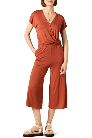 Amazon Damen Kurzärmeliger Surplice-Jumpsuit, Verkürzt, mit Weitem Bein, , S