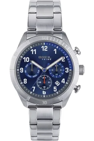 Breil Uhr Herren Mate Ziffernblatt BI-Farbe BLAU Bewegung Multifunktion Quartz e Bracelet Stahl Silber EW0593