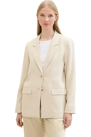 TOM TAILOR Damen Leinen Basic Blazer , summer beige, 44