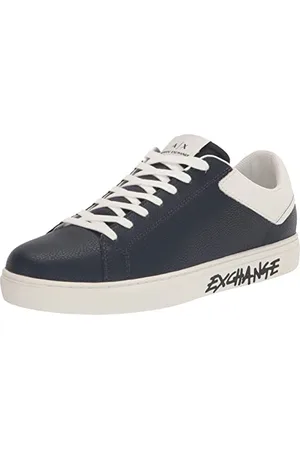Armani Exchange Herren Paris Back&Side Logo Sneaker, Navy+Off White, 44 EU