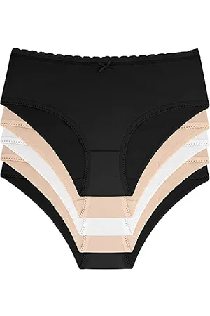 Dorina Damen Classic Hipster Bio Baumwoll Slip, 5er-Pack, Naomi, Schwarz/Schwarz/Elfenbein/Beige/Beige, L