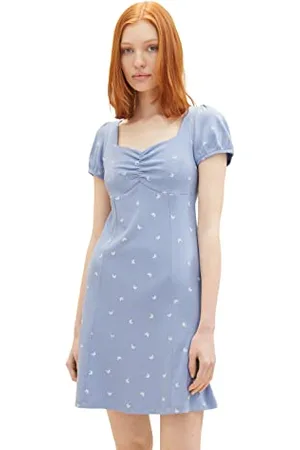 TOM TAILOR Damen 1036598 Jerseykleid mit Muster, 31708-Mid Blue Butterfly Print, XL
