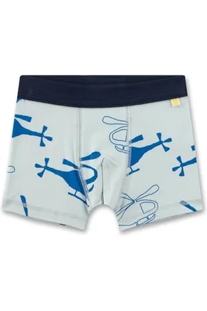 Sanetta Jungen-Shorts Blau | Hochwertige und nachhaltige Unterhose für Jungen aus Baumwolle. Unterhose mit Softbund und Helikopterprint | Unterwäsche für Jungen