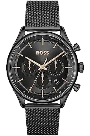 HUGO BOSS Chronograph Quarz Uhr für Herren Kollektion Gregor mit Schwarzes Edelstahl-Mesh-Gliederarmband - 1514065