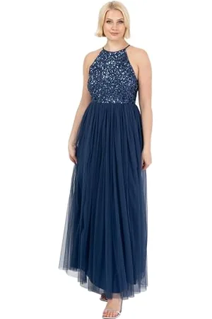 Maya Deluxe Damen Womens Ladies Bridesmaid Maxi Dress Halter Neck Sequin Embellished Prom Graduation Wedding Brautjungfernkleid, , 56