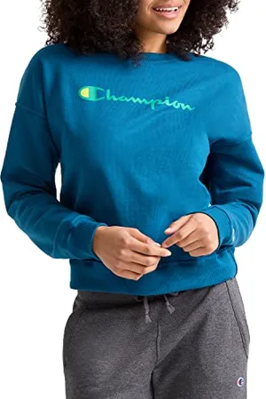 Champion Damen Crewneck Sweatshirt Powerblend Fleece Sweatshirt Best Sweatshirt für Frauen (Übergröße erhältlich), Fresh Teal Script, XX-Large