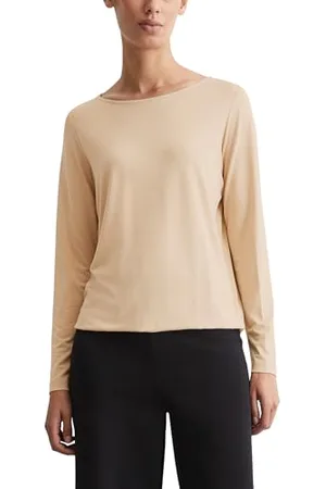 Marc O’ Polo Marc OߴPolo Damen Langarmshirt mit U-Boot-Ausschnitt Regular Fit, Beige (Blushed Camel), XL