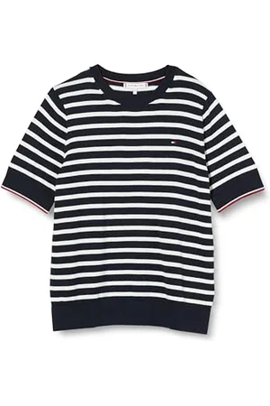 Tommy Hilfiger Damen Pullover Jersey Stitch Sweater Kurzarm, Mehrfarbig (Desert Sky/Ecru STP), S