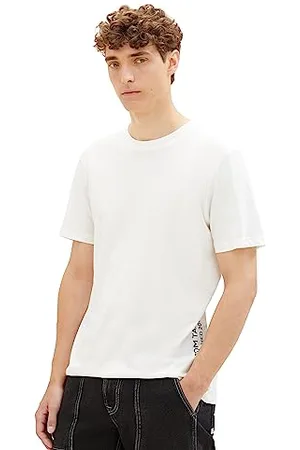 TOM TAILOR Herren 1039418 Basic T-Shirt mit Logo-Print, 12906-Wool White, L