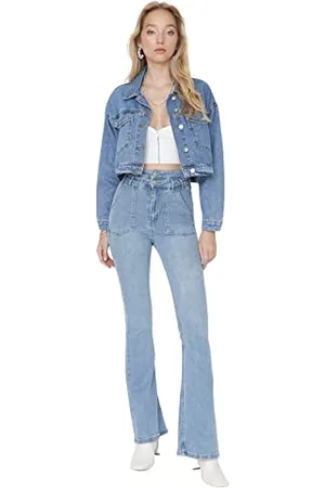 Trendyol Damen Herren Hoher Bund Flared Jeans, , 38 EU