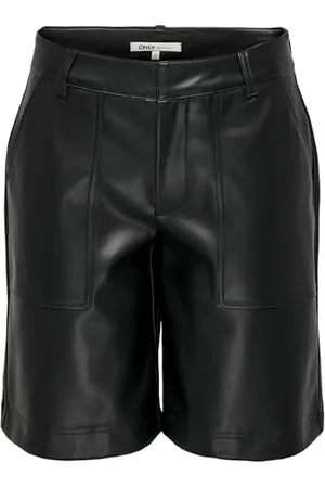 ONLY Damen Onlmiri Life Faux Le Bermuda PNT Shorts, Black, M