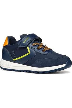 Geox J ALBEN Boy A Sneaker, Navy/Lime Green, 35 EU