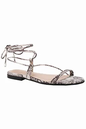 THE DROP Damen Samantha Riemchen-Schnürsandalen, flach, Mehrfarbig (Printed Snake), 40.5 EU