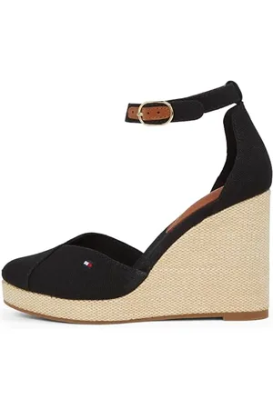 Tommy Hilfiger Damen Wedge Espadrilles Flag Closed Toe mit Knöchelriemen, (Black), 41