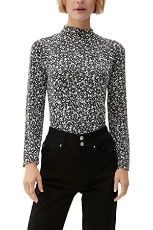 QS by s.Oliver Damen 2124413 Langarmshirt mit Stehkragen, Schwarz, 44 EU