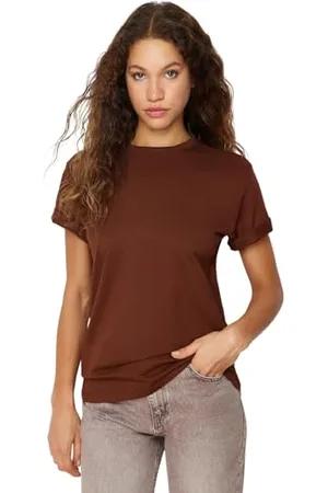Trendyol Damen TWOSS20TS0134 Basics Boyfriend Basic Rundhals Strick-T-Shirt, , M