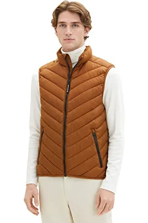 TOM TAILOR Herren 1036072 Lightweight Steppweste mit Stehkragen aus recyceltem Polyester, 25985-deep Cognac, L