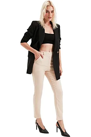 Trendyol Damen Cigarette Trousers Pants, Greige, 38 EU