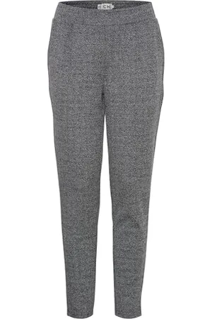 Ichi IHKATE Jacquard Damen Hose Stoffhose mit Eingrifftaschen Paspeltaschen Gummizug leicht elastisch Regular fit, Größe:XL, Farbe: