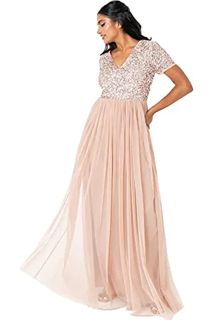 Maya Deluxe Damen V Neckline Embellished Maxi Bridesmaid Dress, , 48 EU