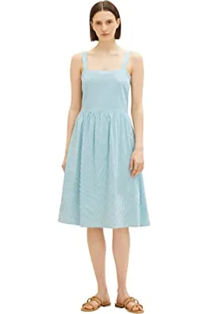 TOM TAILOR Damen 1037239 Sommerkleid mit Streifen, 32154-Petrol Seersucker Stripe, 40