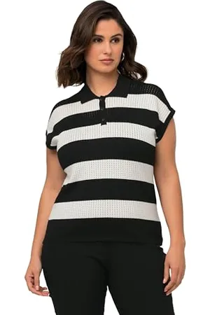 Ulla Popken Damen Pullunder, Ajourmuster, Streifen, Polokragen, ärmellos Pullover, , 46-48