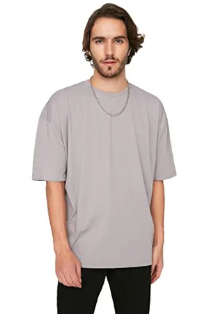 Trendyol Herren Männliches Basisches Bike-kragen Übergroß Kurzarm-t-shirt T-Shirt Western, , XS