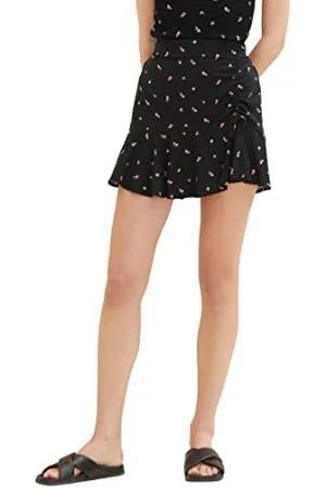 TOM TAILOR Damen 1036626 Blumenrock mit Volant, 31950-Small Black Flower Print, S