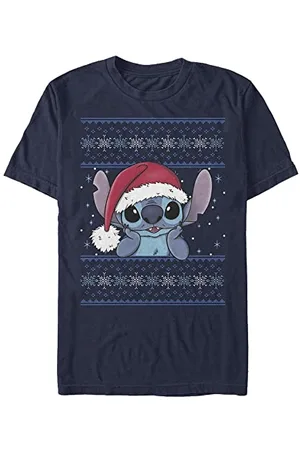 Disney Unisex Lilo And Stich Holiday Stitch Wearing Santa Hat Organic Short Sleeve T-shirt, , S
