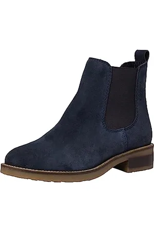 QS by s.Oliver Damen Chelsea Boots aus Wildleder Blockabsatz Blau , 38