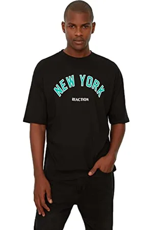 Trendyol Herren Rundhalsausschnitt Mit Slogan Oversize T-Shirt, , L EU