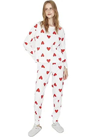 Trendyol Damen 2er-Pack Herz Lange Ärmel Lounge/Zuhause Regulär Pyjama Pajama Set, , S
