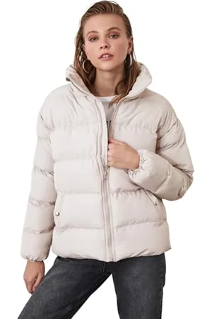 Trendyol Damen Damen Oversize Puffer Plain Webstoff Winterjacke Coat, Grau, L EU