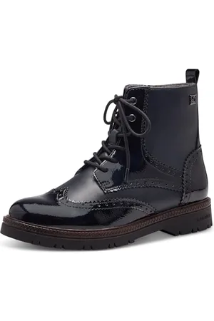 QS by s.Oliver Damen Schnürstiefel ohne Absatz mit Reißverschluss Vegan, Blau , 42 EU