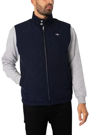 GANT Herren Steppweste - QUILTED WINDCHEATER VEST, Reißverschluss, Stehkragen Blau M