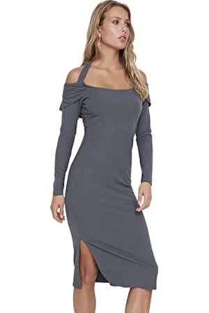 Trendyol Damen Collar Detailed Maxi Wick Knitted Dress Kleid, , S