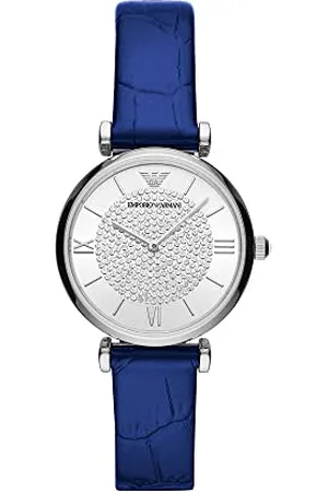 Emporio Armani Uhr für Damen , Zweizeiger Uhrwerk, 32mm Silbernes Edelstahlgehäuse mit einem Lederarmband, AR11344